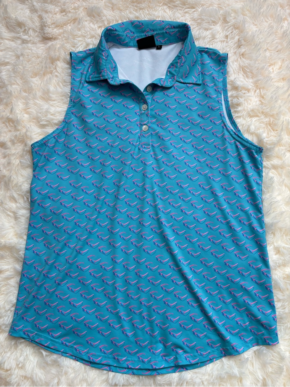 Sunday Swagger Sleeveless Golf Polo Sunglasses Print Teal Pink Women's L